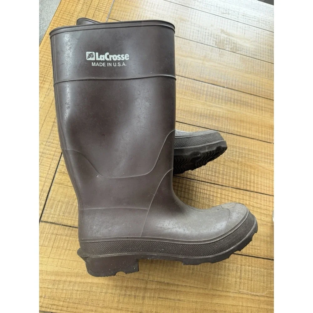 LaCrosse Mens 10 Brown Rubber Work Boots Waterproof Made in USA Tall Rain Boots